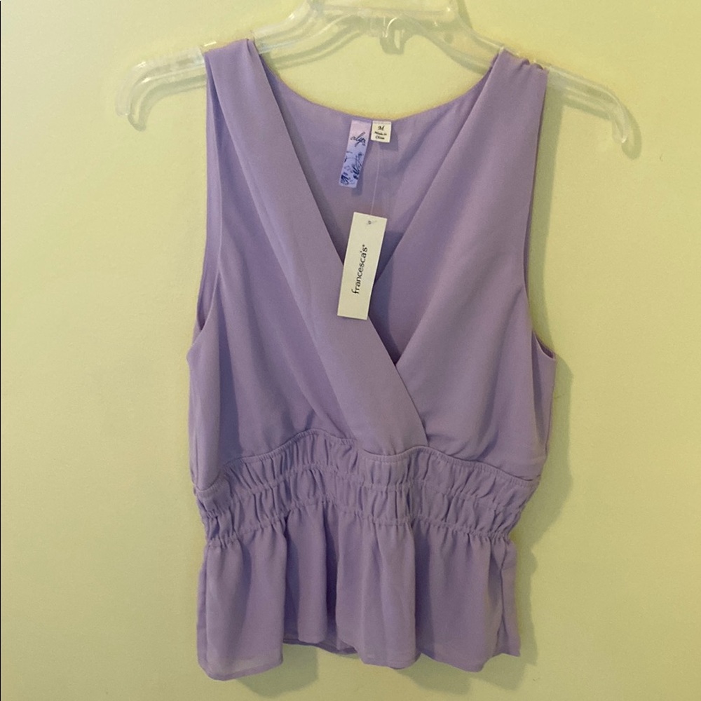 NWT Francesca's Collections Purple Smocked Wrap Blouse